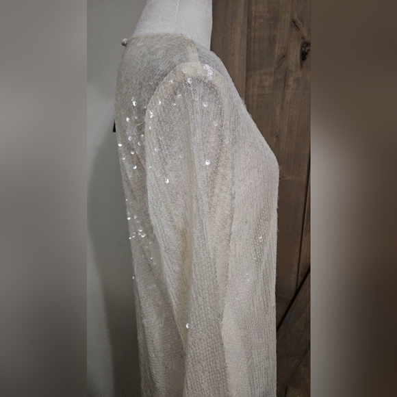 NASTY GAL Sheer Sequin Detail Long Sleeve Mini Shift Dress Off White.Size 4 NWT - Picture 10 of 15